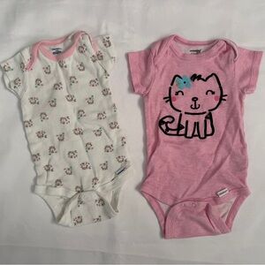 Gerber and Carters Pink and White Cat Onesies Bundle